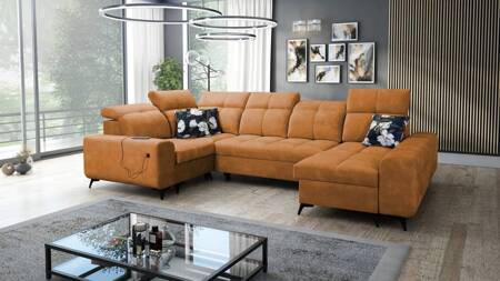 Ecksofa mit Schlaffunktion Buffalo IV Honig rechts stilvolles Ecksofa mit zwei Bettkästen Veloursstoff