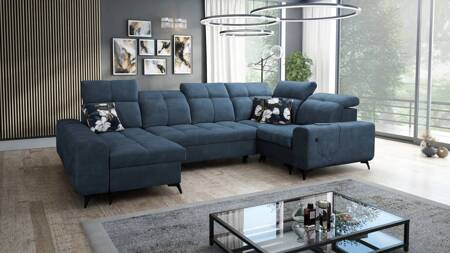 Ecksofa mit Schlaffunktion Buffalo IV blau linksseitig stilvolles Ecksofa mit zwei Bettkästen Velourstoff