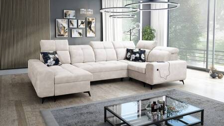 Ecksofa mit Schlaffunktion Buffalo IV creme links stilvolles Ecksofa mit zwei Bettkästen Velourstoff