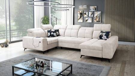 Ecksofa mit Schlaffunktion Buffalo IV creme rechte Seite stilvolles Ecksofa mit zwei Bettkästen Veloursstoff