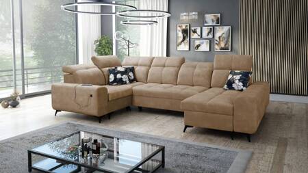 Ecksofa mit Schlaffunktion Buffalo IV dunkelbeige rechtes Ecksofa mit zwei Bettcontainern aus Veloursstoff