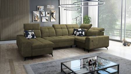 Ecksofa mit Schlaffunktion Buffalo IV oliv links stilvolles Ecksofa mit zwei Bettkästen Velourstoff