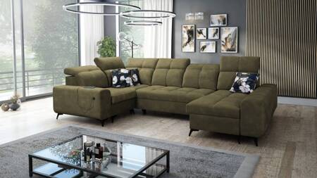 Ecksofa mit Schlaffunktion Buffalo IV oliv rechts stilvolles Ecksofa mit zwei Bettkästen Velourstoff