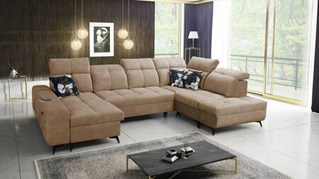 Ecksofa mit Schlaffunktion Buffalo VI dunkelbeige links funktionelles und stilvolles Ecksofa mit Bettzeugcontainern