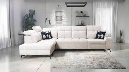 Ecksofa mit Schlaffunktion Buffalo XI Creme linke Seite stilvolles Ecksofa mit drei Bettkästen Veloursstoff