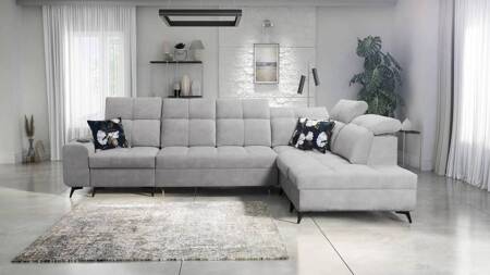 Ecksofa mit Schlaffunktion Buffalo XI Esche grau rechts Ecksofa mit drei Bettkästen Velourstoff