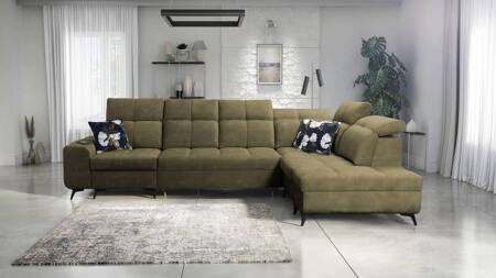 Ecksofa mit Schlaffunktion Buffalo XI Olive rechte Seite stilvolles Ecksofa mit drei Bettkästen Veloursstoff