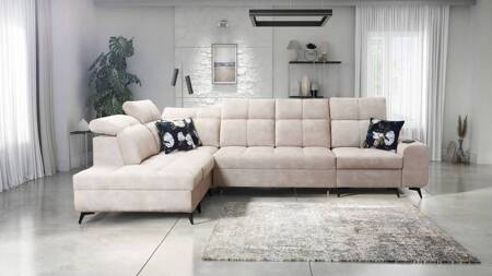 Ecksofa mit Schlaffunktion Buffalo XI beige linke Seite stilvolles Ecksofa mit drei Bettkästen Velourstoff