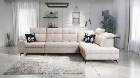 Ecksofa mit Schlaffunktion Buffalo XI beige rechte Seite stilvolles Ecksofa mit drei Bettcontainern Velourstoff