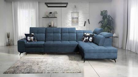 Ecksofa mit Schlaffunktion Buffalo XI blau rechtsseitig stilvolles Ecksofa mit drei Bettkästen Velourstoff