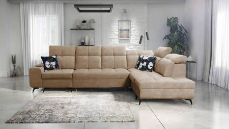 Ecksofa mit Schlaffunktion Buffalo XI dunkelbeige rechte Ecke Schlafsofa mit drei Bettkästen Velourstoff