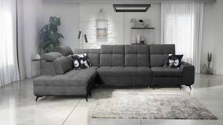 Ecksofa mit Schlaffunktion Buffalo XI graphit linke Seite stilvolles Ecksofa mit drei Bettkästen Velourstoff