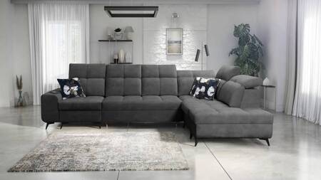 Ecksofa mit Schlaffunktion Buffalo XI graphit rechte Seite stilvolles Ecksofa mit drei Bettkästen Velourstoff