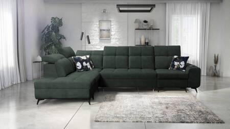 Ecksofa mit Schlaffunktion Buffalo XI grün linke Seite stilvolles Ecksofa mit drei Bettkästen Velourstoff