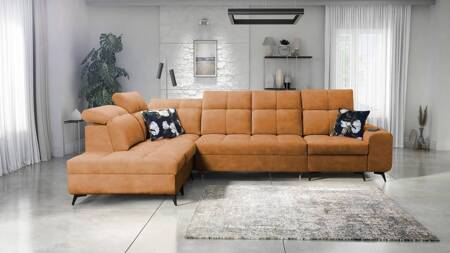 Ecksofa mit Schlaffunktion Buffalo XI honey links stilvolles Ecksofa mit drei Bettkästen Velourstoff