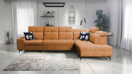 Ecksofa mit Schlaffunktion Buffalo XI honey rechte Seite stilvolles Ecksofa mit drei Bettkästen Velourstoff