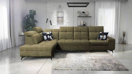 Ecksofa mit Schlaffunktion Buffalo XI olive links stilvolles Ecksofa mit drei Bettkästen Veloursstoff