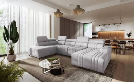 Ecksofa mit Schlaffunktion Castel VI grau Esche rechts komfortables und elegantes Ecksofa mit zwei Bettkästen