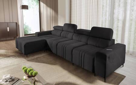 Ecksofa mit Schlaffunktion Castel XII graphit linke Seite stilvolles und bequemes Ecksofa für Wohnzimmer funktionelle verstellbare Kopfstützen