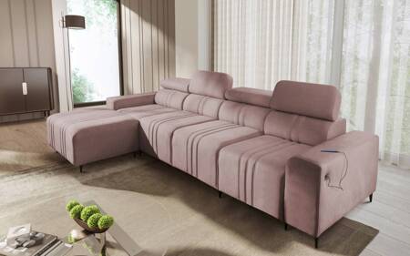 Ecksofa mit Schlaffunktion Castel XII rosa linke Seite stilvolles und bequemes Ecksofa für Wohnzimmer funktionelle verstellbare Kopfstützen