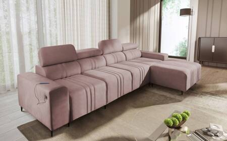 Ecksofa mit Schlaffunktion Castel XII rosa rechte Seite stilvolles und bequemes Ecksofa für Wohnzimmer funktionelle verstellbare Kopfstützen