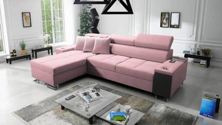 Ecksofa mit Schlaffunktion Dafni Indischem Rosa linksseitig aus Samt bietet Komfort und Funktionalität während der täglichen Erholung