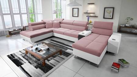 Ecksofa mit Schlaffunktion Dafni V Indisch rosa / weiß rechts Samt bequem und komfortabel Ecksofa mit verstellbaren Kopfstützen