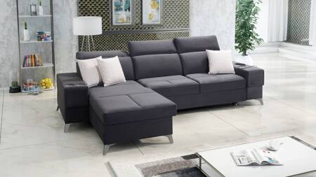 Ecksofa mit Schlaffunktion Elgin graphite linkes Ecksofa mit verstellbaren Kopfstützen praktische Schubladen in den Möbelseiten