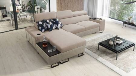 Ecksofa mit Schlaffunktion Flavio beige / beige Öko-Leder links elegantes Ecksofa mit einer seitlich öffnenden Verlängerungsstange