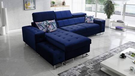 Ecksofa mit Schlaffunktion Hampton navy blau links stilvolle Steppung auf der Sitzfläche weicher Polsterstoff Ecksofa mit Verlängerung