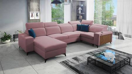 Ecksofa mit Schlaffunktion Kelly IV Indisch rosa links Samt bequemes Ecksofa verstellbare Kopfstützen seitlich mit Lamellen eingefasst