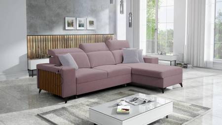 Ecksofa mit Schlaffunktion Kelly lavendel rosa rechte Seite geflochten Komfort und Funktionalität Eckseite mit Latten abgeschlossen