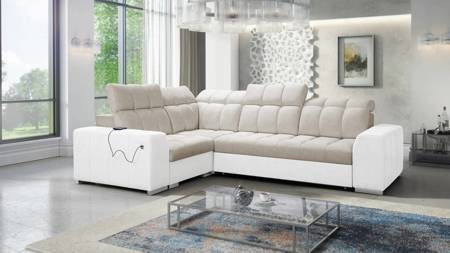 Ecksofa mit Schlaffunktion Luigi II beige / weiß linkes Ecksofa mit Bettkasten für den täglichen Liegekomfort