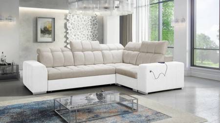 Ecksofa mit Schlaffunktion Luigi II beige / weiß rechtes Ecksofa mit Bettkasten für den täglichen Liegekomfort