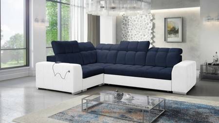 Ecksofa mit Schlaffunktion Luigi II marineblau / weiß links Komfort für die tägliche Entspannung Ecksofa mit Bettkasten