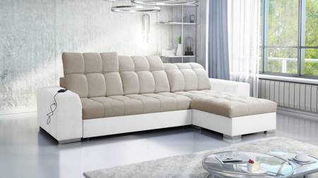 Ecksofa mit Schlaffunktion Luigi beige / weiß rechtes Ecksofa mit zwei Bettkästen Stoff mit interessanter Struktur