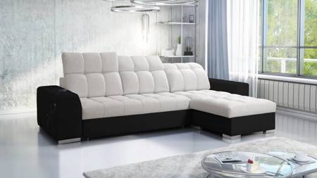 Ecksofa mit Schlaffunktion Luigi hellbeige/schwarz rechts Ecksofa mit zwei Bettkästen Stoff mit einer interessanten Struktur