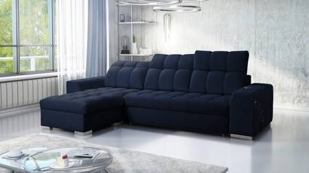 Ecksofa mit Schlaffunktion Luigi marineblau links Ecksofa mit zwei Bettkästen Stoff mit einer interessanten Struktur