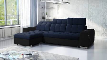 Ecksofa mit Schlaffunktion Luigi navyblau/schwarz links Ecksofa mit zwei Bettkästen Stoff mit interessanter Struktur