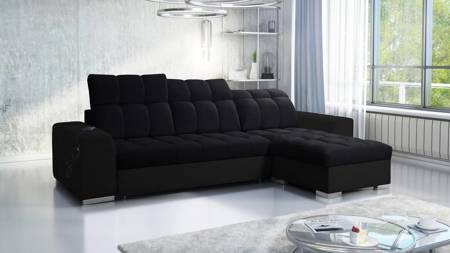 Ecksofa mit Schlaffunktion Luigi schwarz / schwarzes Öko-Leder rechtes Ecksofa mit zwei Bettkästen Stoff mit einer interessanten Struktur