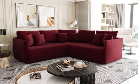 Ecksofa mit Schlaffunktion Oroso Long burgundy Universal-Ecksofa mit Bettzeugablage hydrophober Samtstoff