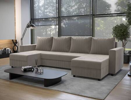 Ecksofa mit Schlaffunktion Pasco U beige klassisches Design geschmackvoller Körper mit garantierter Funktionalität und Komfort weicher Stoff