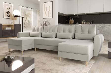 Ecksofa mit Schlaffunktion Rovigo U creme elegantes Ecksofa in skandinavischer Form mit garantiertem Komfort großes Bettzeugfach