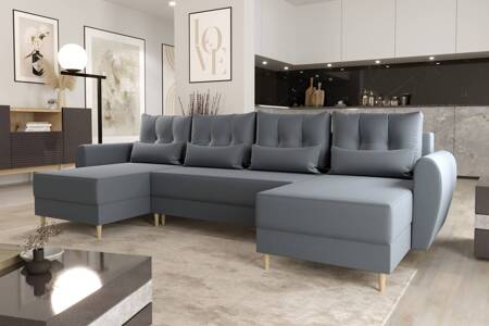 Ecksofa mit Schlaffunktion Rovigo U grau blau elegantes und bequemes Ecksofa in skandinavischer Form großes Bettzeugfach