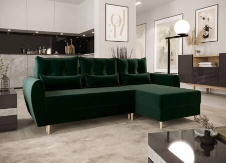 Ecksofa mit Schlaffunktion Rovigo bottle green rechts elegantes Ecksofa in skandinavischem Design großes Bettzeugfach