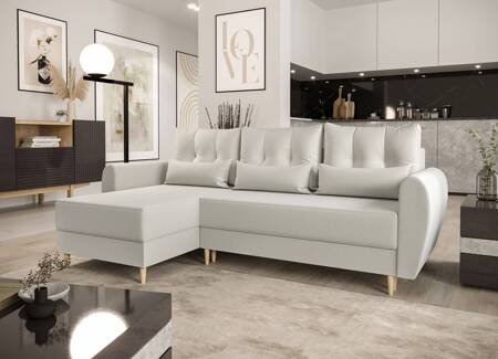 Ecksofa mit Schlaffunktion Rovigo creme links elegantes Ecksofa in skandinavischer Form großer Bettkasten