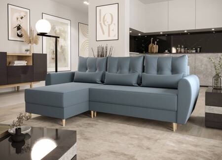 Ecksofa mit Schlaffunktion Rovigo grau blau links elegantes Ecksofa in skandinavischer Form großes Bettzeugfach