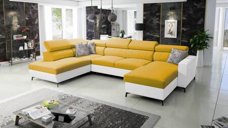 Ecksofa mit Schlaffunktion Savona VI gelb / weiß rechts elegantes und bequemes Ecksofa für das Wohnzimmer zwei Container für Bettzeug 