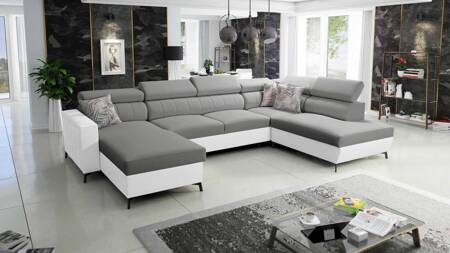 Ecksofa mit Schlaffunktion Savona VI grau / weiß links elegantes und bequemes Ecksofa für das Wohnzimmer zwei Container für Bettzeug 