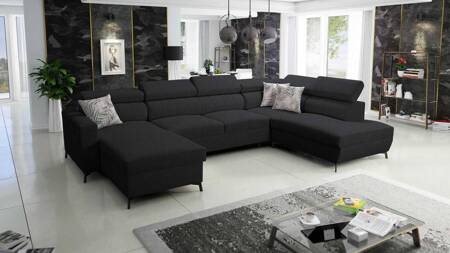 Ecksofa mit Schlaffunktion Savona VI schwarz links elegantes und bequemes Ecksofa für Wohnzimmer mit zwei Bettkästen 